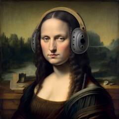 "Mona Beats: An illustration of Mona Lisa jamming out." Mona Lisa in a way you've never seen her before.. Generative AI