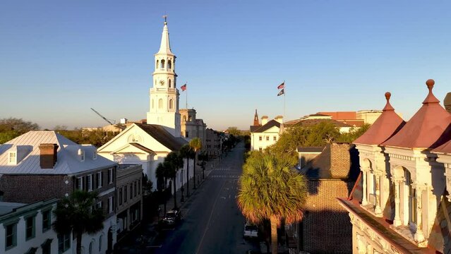 Saint Michaels Church aerial push in Charleston SC, South Carolina