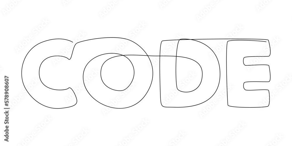 Poster one continuous line of code word. thin line illustration vector concept. contour drawing creative id