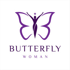 Creative Butterfly With Woman Logo design Template vector