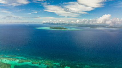 Tropical islands and blue sea view from above. Balabac, Palawan. Philippines.