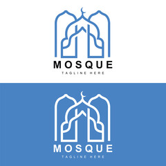 Mosque Logo, Islamic Worship Design, Eid Al Fitr Mosque Building Vector Icon Template, Ramadan, Eid Al Adha