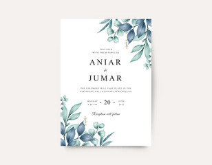 Green leaf elegant wedding invitation card