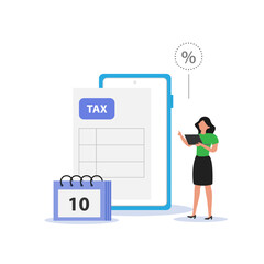 Tax planning concept. Fill out the tax declaration form online. Vector illustration