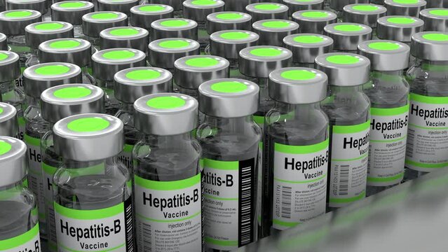 Hepatitis-B Vaccine Mass Production in Laboratory,Bottles on Conveyor Belt in Research Lab.