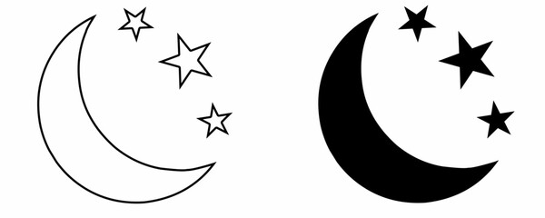 outline silhouette moon stars icon set isolated on white background © Sutana