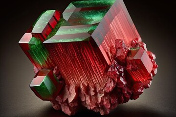 Elbaite in a vivid red hue, mined at the Malkhan pegmatite deposit in eastern Russia. Generative AI