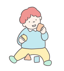 積み木で遊ぶ男の子