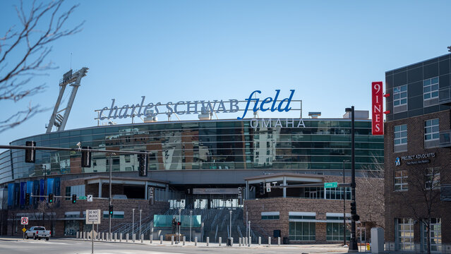 Omaha, Nebraska, USA - 3.2023 - Charles Schwab baseball field, location of the college world series. 