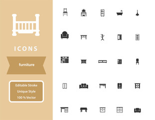 set furniture icons in black colour