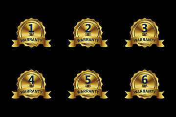 gold warranty badge design collection various years, with premium colors, seals, medals, shields, badges, scrolls and ornaments