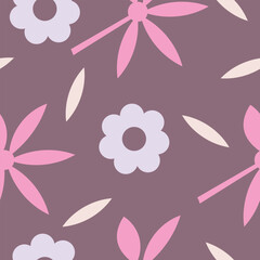 Hand-drawn spring, summer floral background. Botanical seamless pattern of abstract flowers. Vintage style for bedding, textiles, packaging and wallpaper.