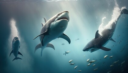 Fototapeta premium serangan hiu dengan hiu yang agresif. made with generative Ai