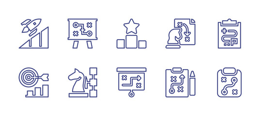 Strategy line icon set. Editable stroke. Vector illustration. Containing advancement, strategy, ranking, planning.