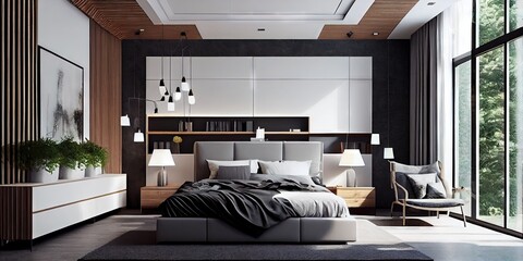 Modern bedroom interior design by generative AI