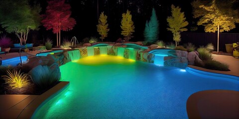 Backyard design with modern pool by generative AI