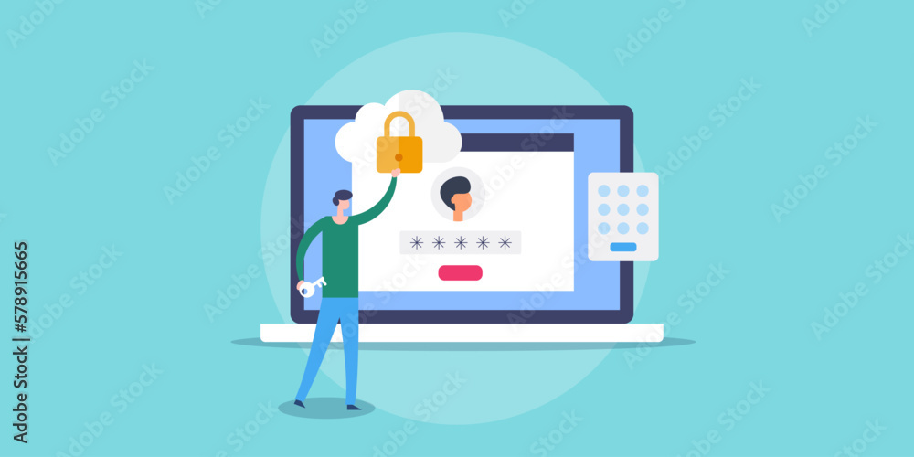 Poster information technology people working with cloud security setting for website application, login pas
