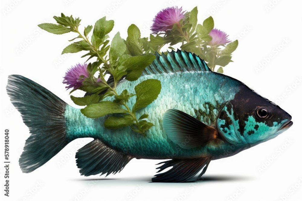 Poster clipping path applied to an isolated white background showing a flowering fish mint leaf. generative