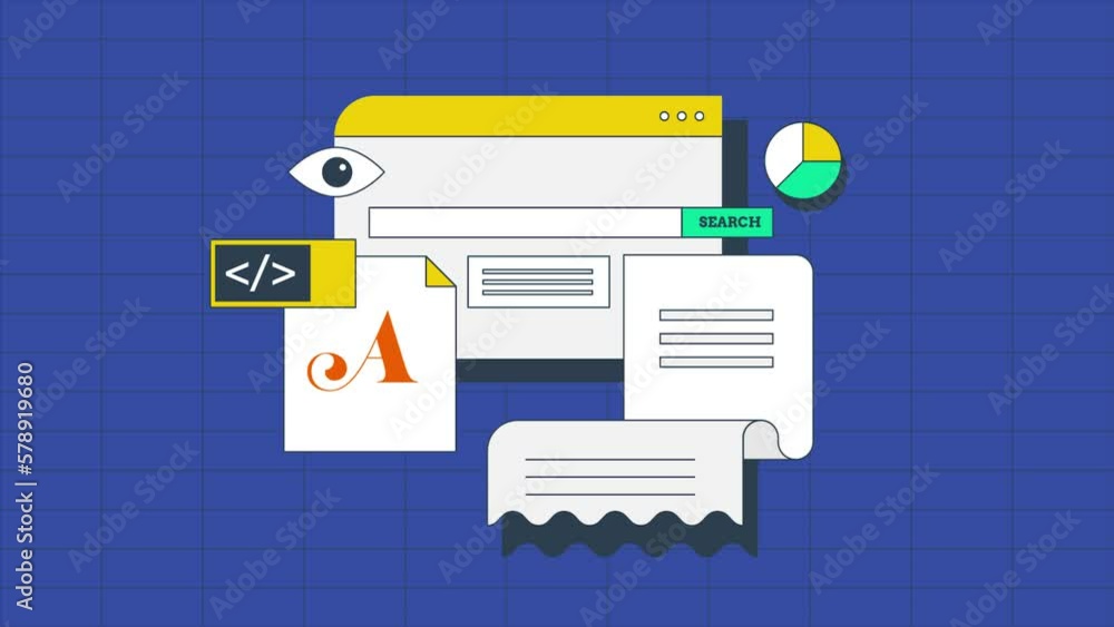 Aufkleber person looking for information searching on open browser, user intent search seo optimization concep