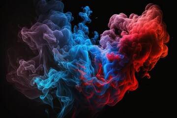 color gradient of blue and red smoke over a black background. Generative AI