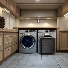 A basement laundry room with a washer and dryer2, Generative AI