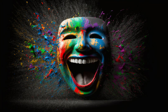 April fools day. April 1st. Fools. Mask of laughter and smiles. Joy and jokes. Clowns and artists. Raffles and fun. Funny greeting card, advertisement, flyer, flyer, article.. Generative AI