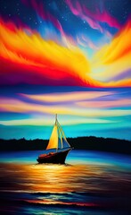 Fototapeta na wymiar sailboat at sunset created with Generative AI technology