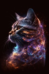 Beautiful Artistic Spiraling Galaxies Star and Iridescent Nebulae in Intricate Detail, Forming Shape of a American Shorthair cat Animal in Space with Smoke Misty Background (generative AI)