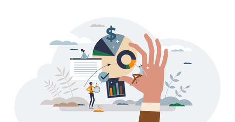 Marketing campaign management with advertising strategy tiny person concept, transparent background. Social media, product or website commercial plan.