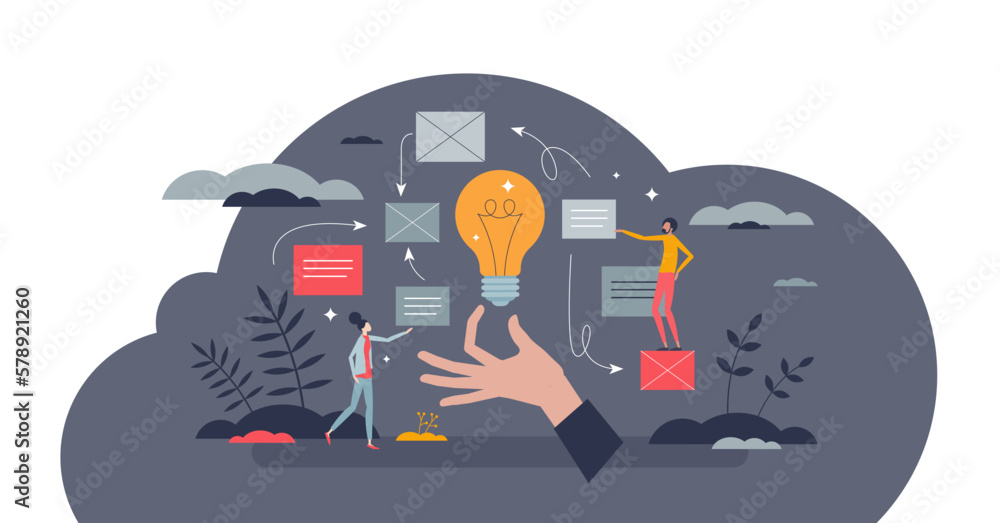 Poster ux design or user experience process in website creation tiny person concept, transparent background