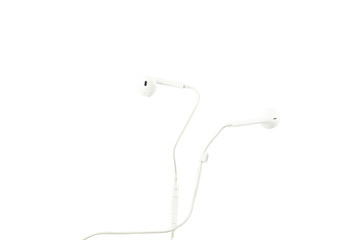 Earphones isolated on white background closeup view