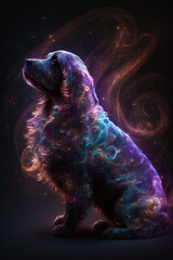 Beautiful Artistic Spiraling Galaxies Star and Iridescent Nebulae in Intricate Detail, Forming Shape of a Cocker Spaniel dog Animal in Space with Smoke Misty Background (generative AI)