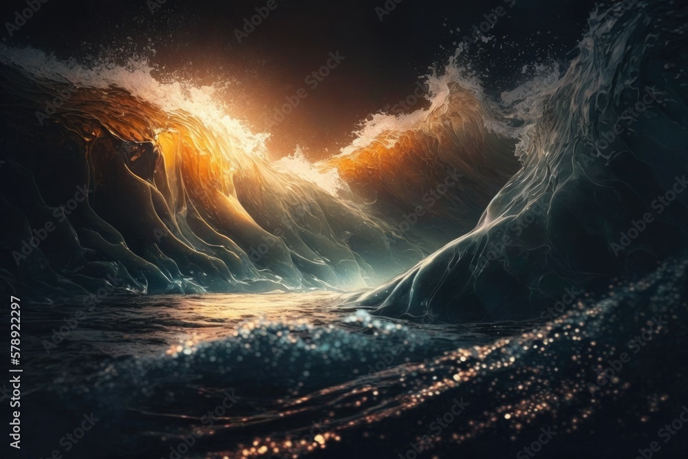 Poster the light exposing an abstract background of flowing seawater. generative ai