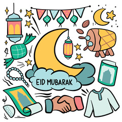 Eid al Fitr Hand Drawn Doodle, Idul Fitri Cartoon Design Element