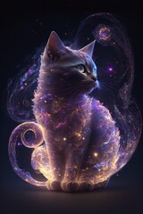 Beautiful Artistic Spiraling Galaxies Star and Iridescent Nebulae in Intricate Detail, Forming Shape of a LaPerm cat Animal in Space with Smoke Misty Background (generative AI)