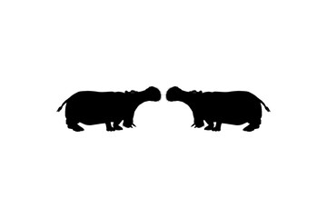 Pair of the Hippopotamus (Hippopotamus Amphibius) Silhouette for Logo, Art Illustration, Icon, Symbol, Pictogram or Graphic Design Element. Vector Illustration