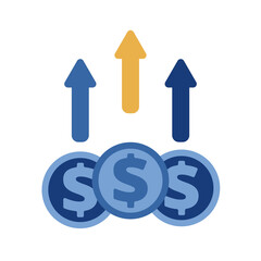 Growth finance chart, money dollars with up arrow. Stylish vector icon