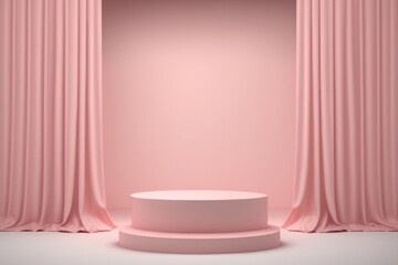Empty pink podium with curtains for product display. Generative AI