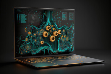 Laptop with analytical data. Created with generative AI