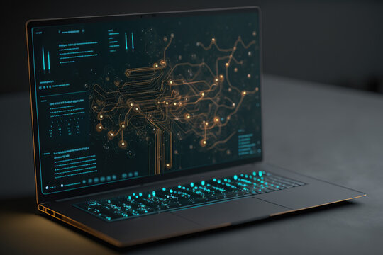 Laptop with analytical data. Created with generative AI