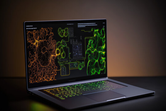 Laptop with analytical data. Created with generative AI