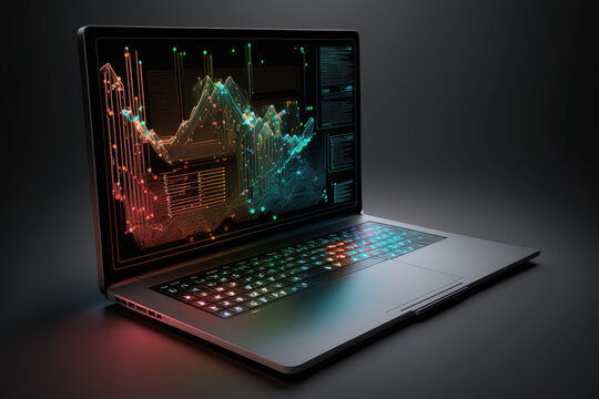 Laptop with analytical data. Created with generative AI