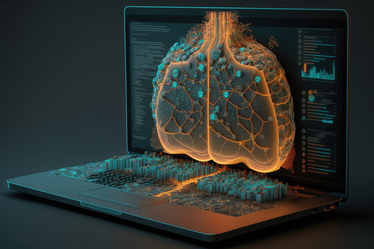 Laptop with analytical data. Created with generative AI
