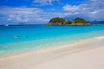 Picturesque Trunk Bay is very popular beach in St John, US Virgin Islands in the Caribbean 