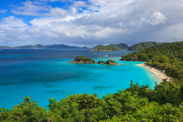 Picturesque Trunk Bay is one of the best beaches in St John, US Virgin Islands in the Caribbean