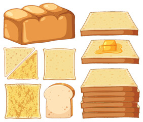Many white breads with butter collection