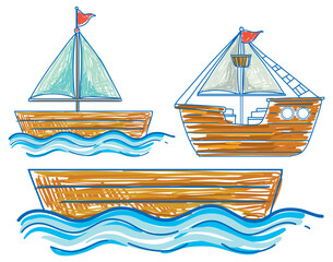 Simple children scribble of boats