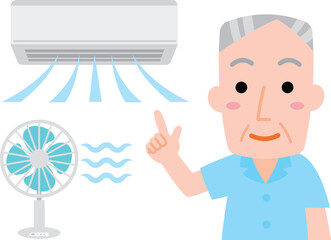 熱中症対策イラスト　かわいい高齢男性