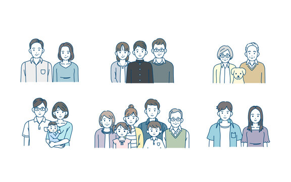 様々な年齢層の家族のイラストセット