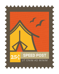 Speed post, postcard or mark with price and tent